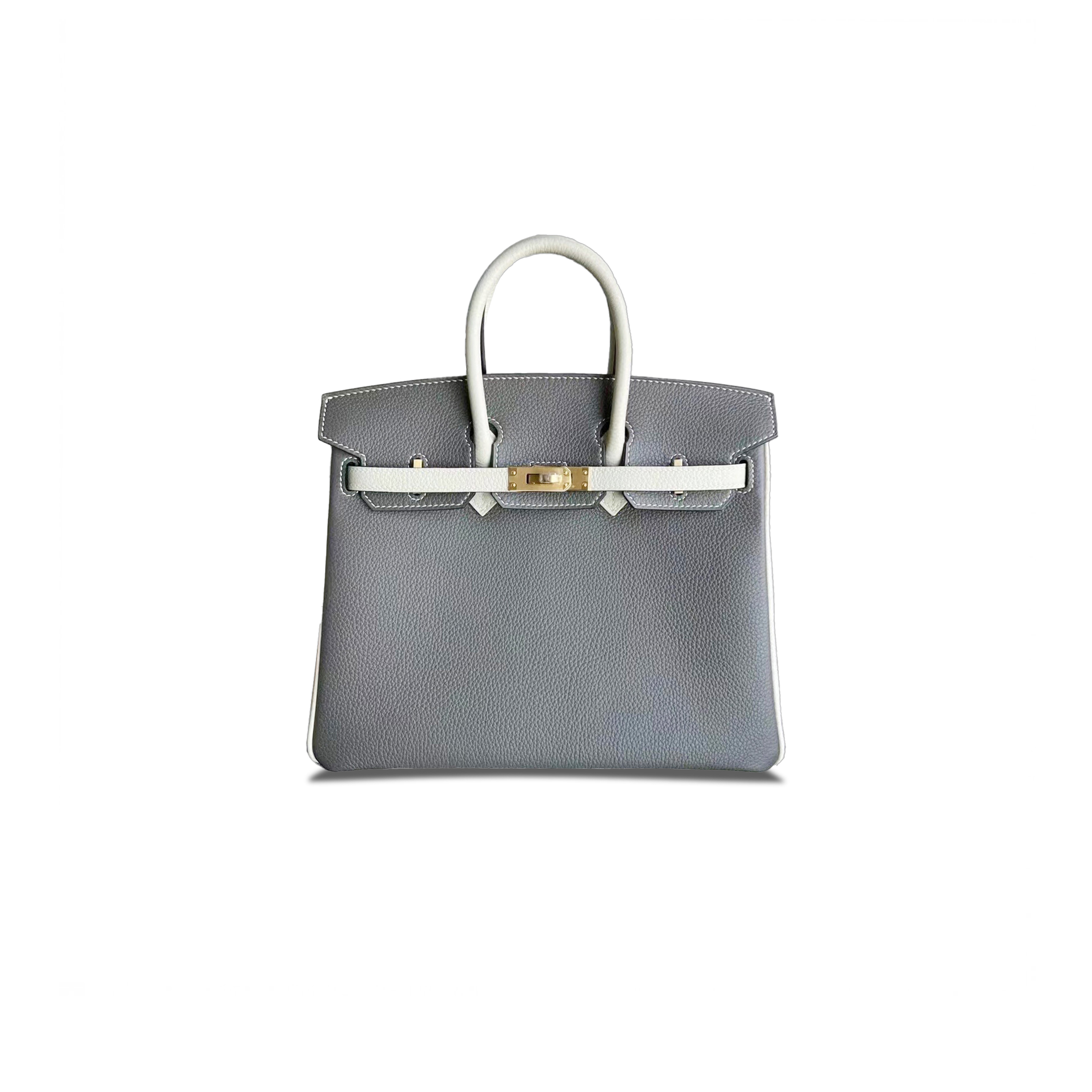 HERMES MASTER BIRKIN 30 TOGO LEATHER PEWTER GREY AND MILKSHAKE WHITE GOLD BUCKLE BAG 3587780418 (30*23*15cm)